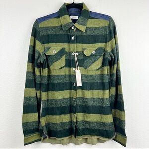 ARNOLD ZIMBERG Green and Black Striped Button Down Shirt, Stretch, Size XS, NWT